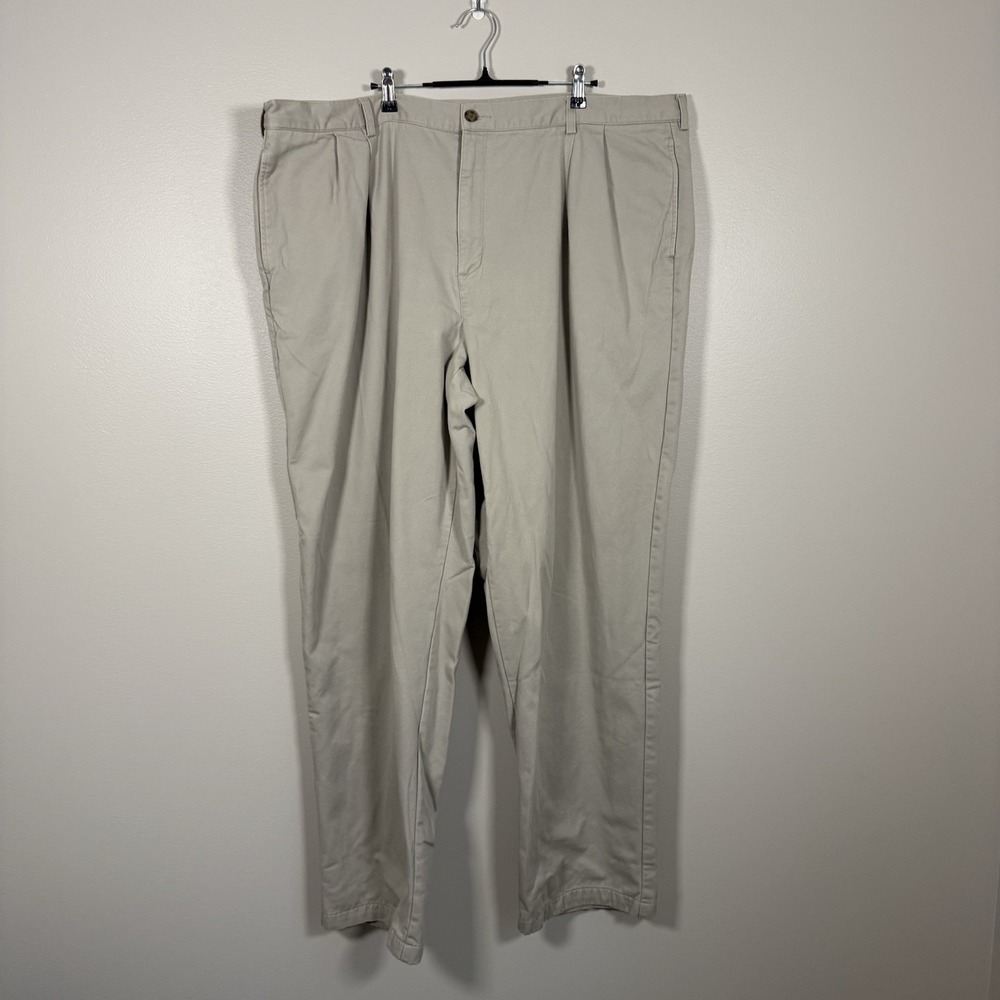 LL Bean Mens 46x36 Khaki Beige Double L Natural Fit Plaid Fleece Lined Pants - Picture 2 of 13